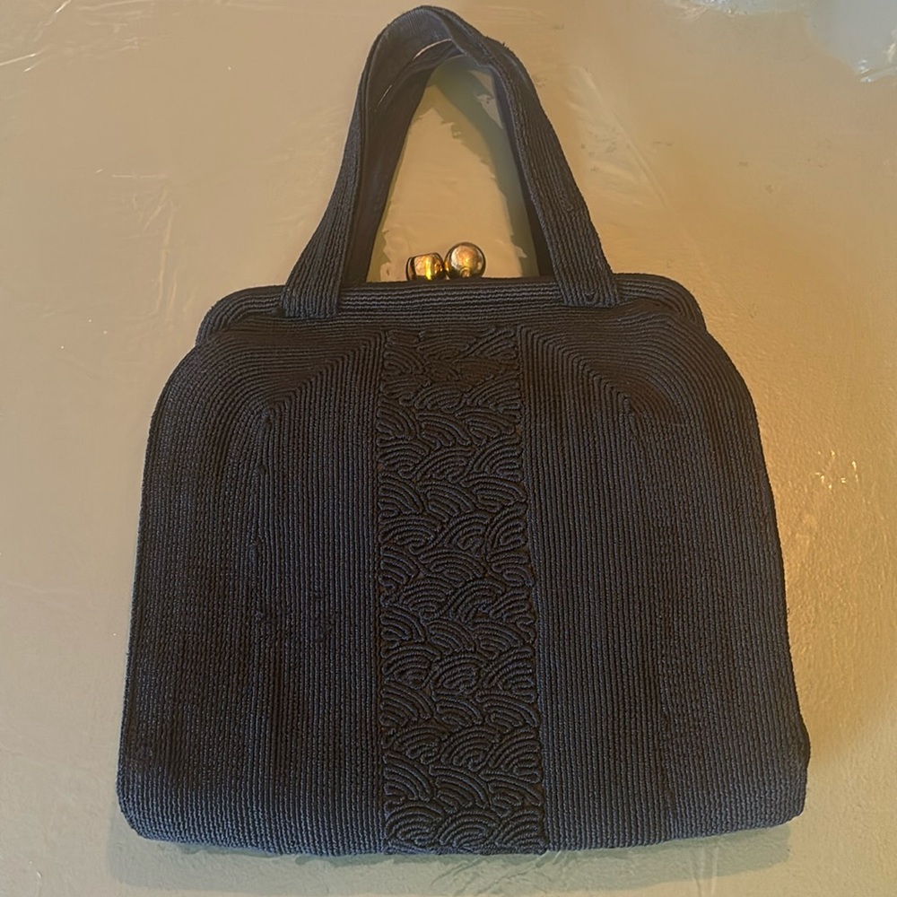 Vintage 1940's Black Soutache Corde Purse Handbag